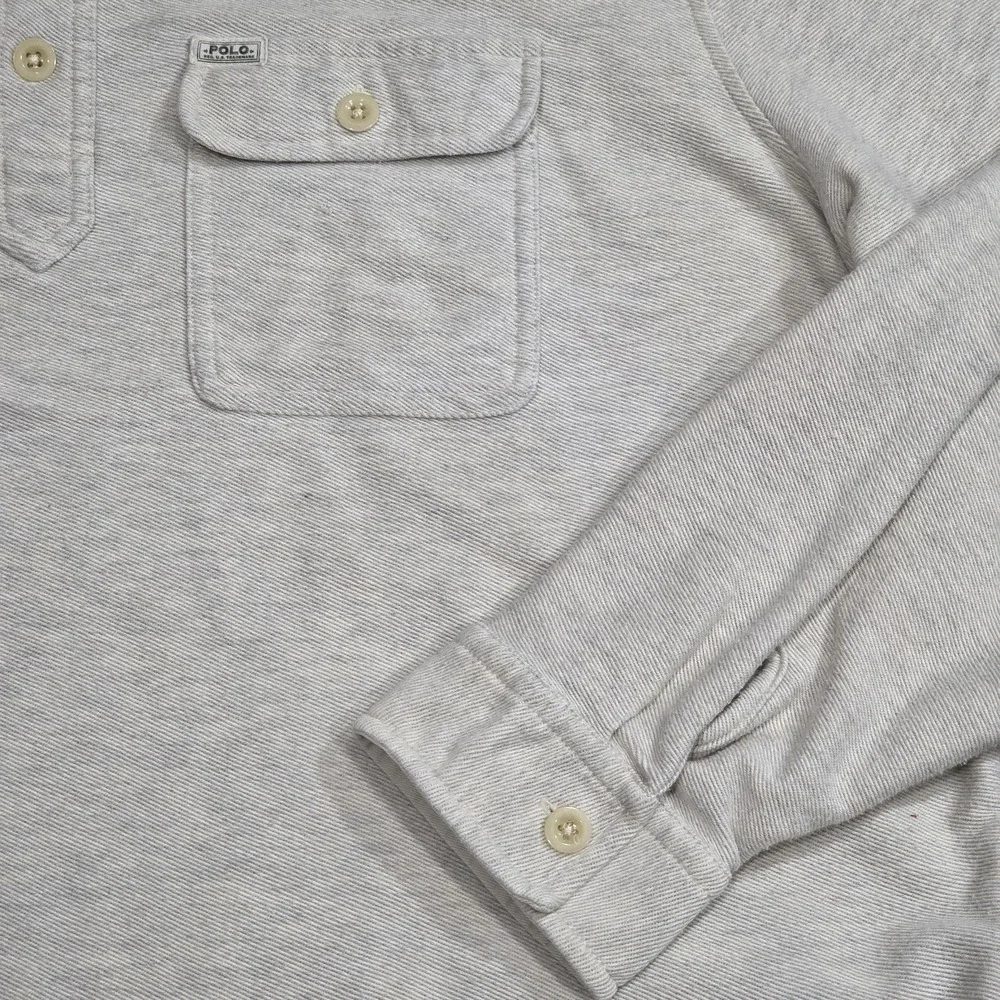 Vintage Polo Ralph Lauren Mens 1/4 Bottom Cargo Pocket Long Sleeve Heavy XXL Vtg